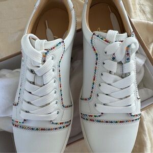Christian Louboutin White and Red Sneakers with Speckled Trim
